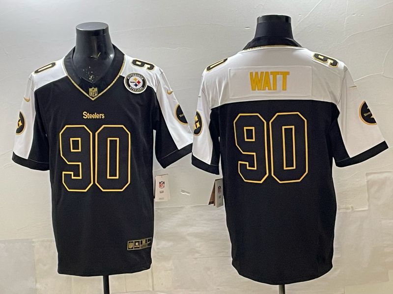 Men Nike 2025 Pittsburgh Steelers #90 Watt Black gold 3th generation Limited NFL Jersey 007->new york yankees->MLB Jersey
